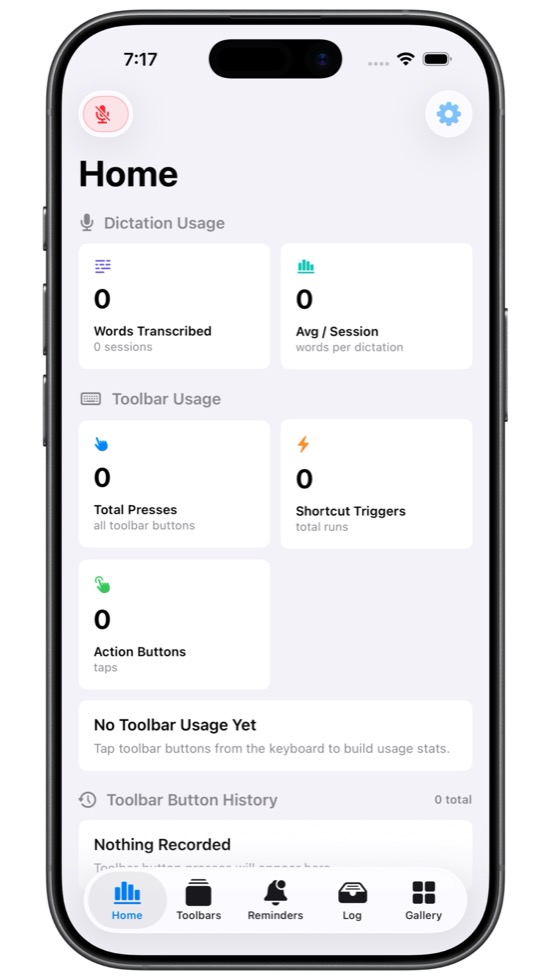 Keyflow Home screen with usage cards